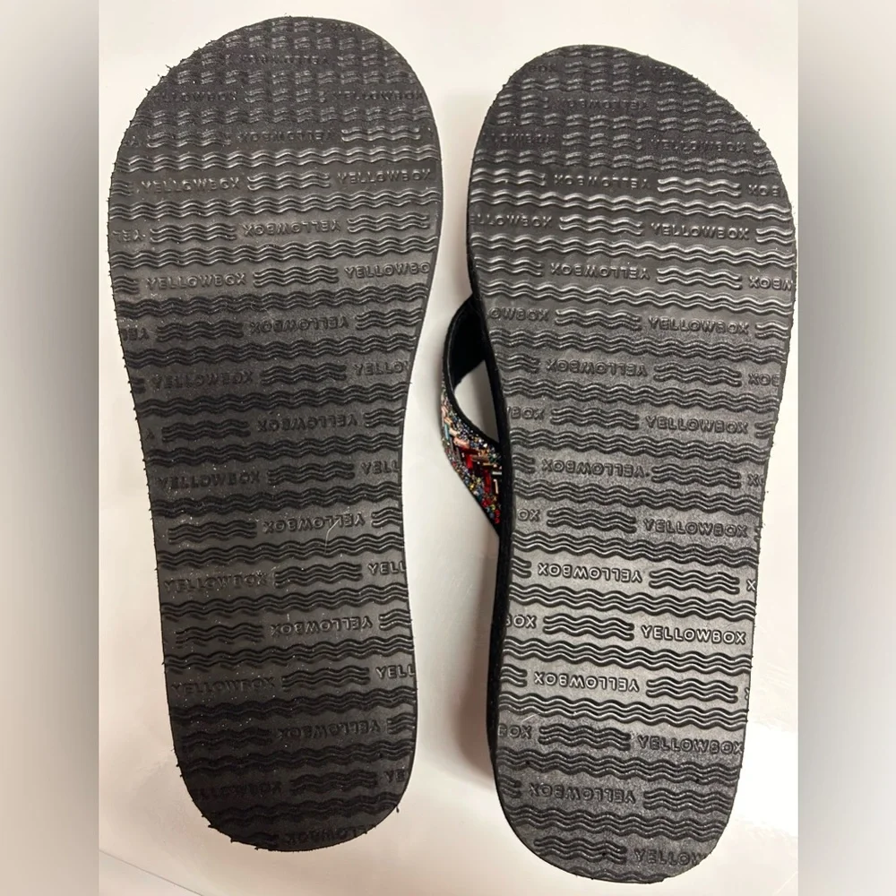 Yellow Box Black Wedge Flip Flops with Multicolor Beaded Straps - Picture 3 of 4